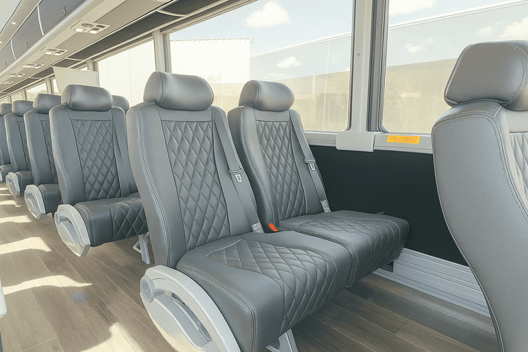 interior of Irvine Minibus Company charter bus