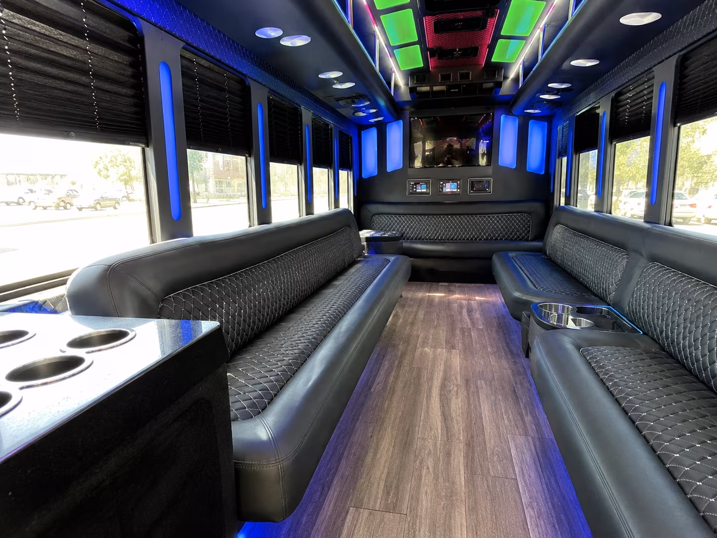 irvine 15 passenger party bus inside